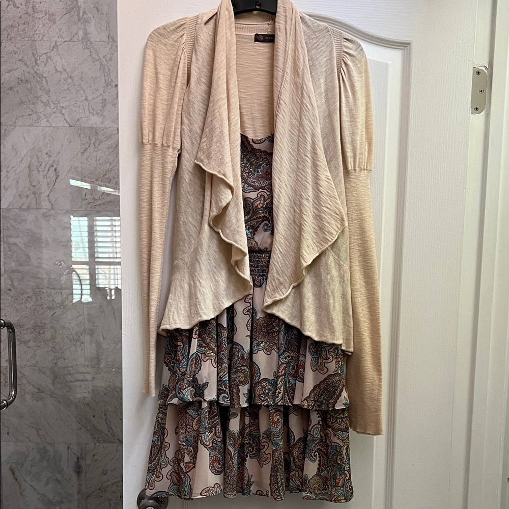 Express Paisley Tiered Mini Dress - Cream and Brown